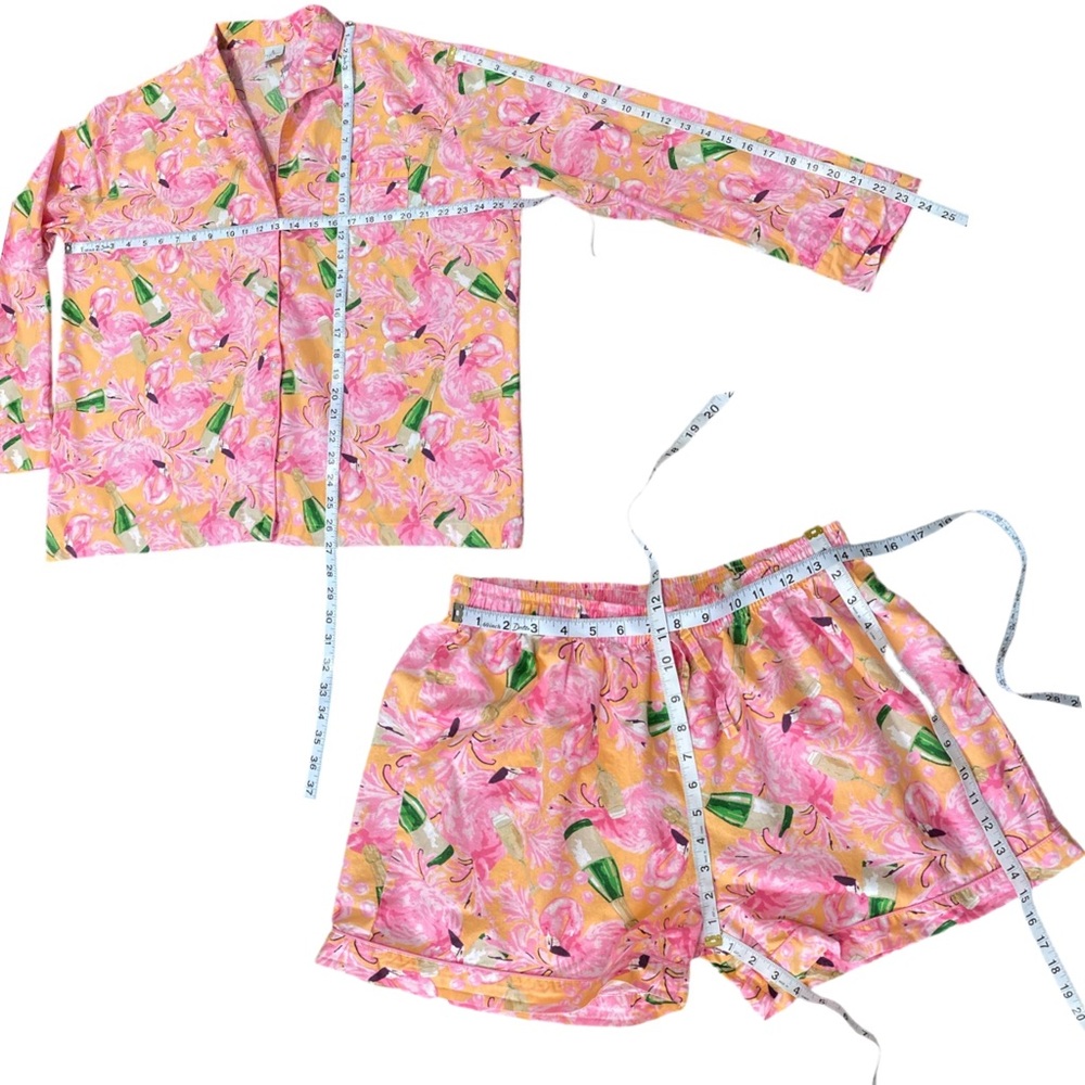 8 Oak Lane Flamingo Bubbly Long Sleeve Cotton Shorts Set Button-up Top Size L/XL - Picture 11 of 12